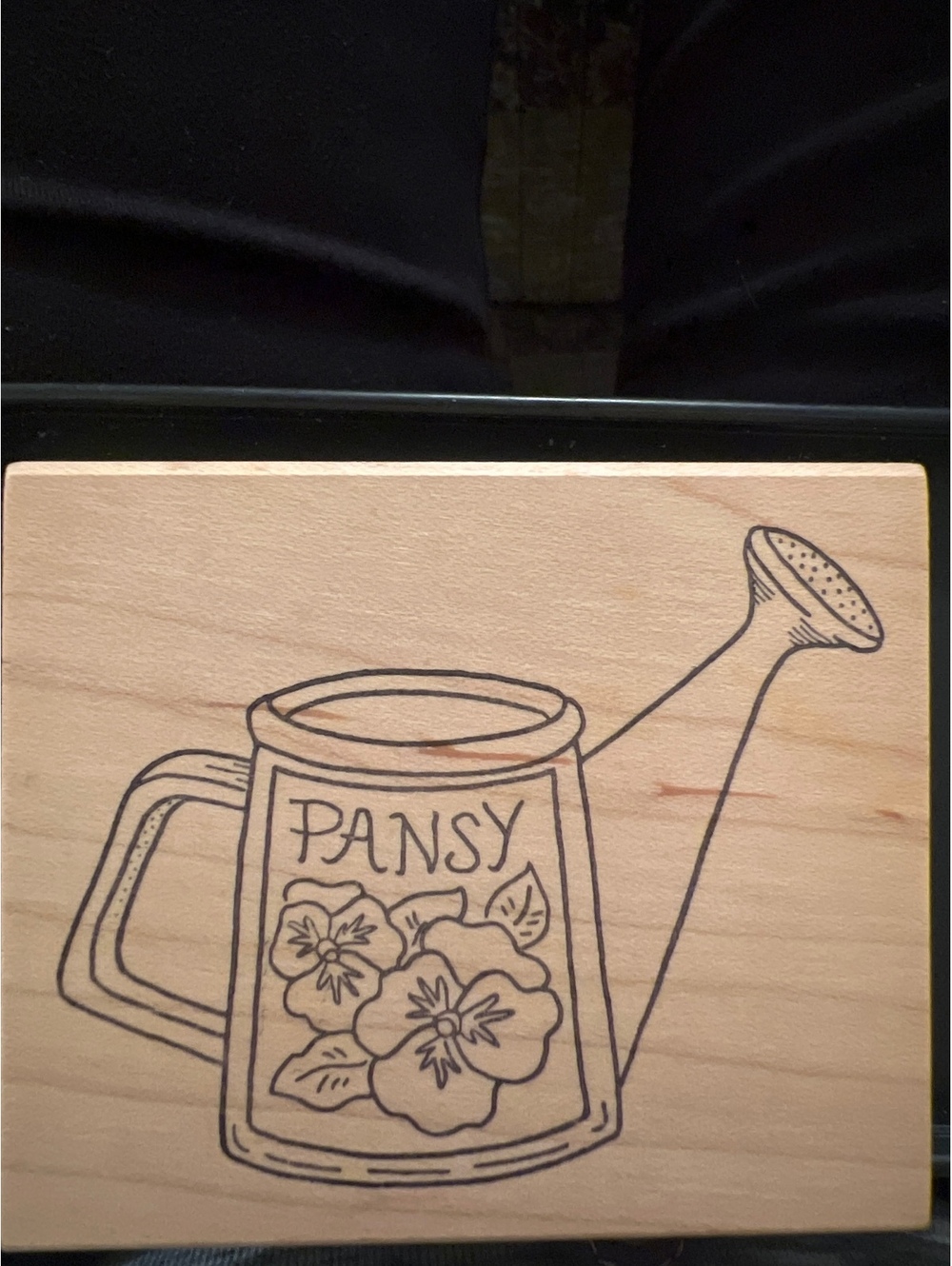 Great Impressions Wooden Rubber Stamp Pansy Watering Can